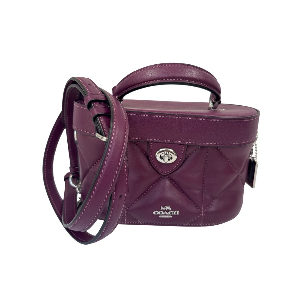 Coach Quilted Leather Vanity Crossbody Bag Plum Purple Silver Turnlock Handbag